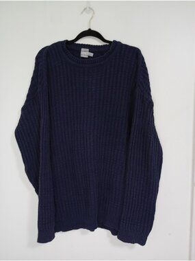 Tony Lambert Design Group Sweater L Ribbed Knit Navy Blue 100% Cotton Mens
